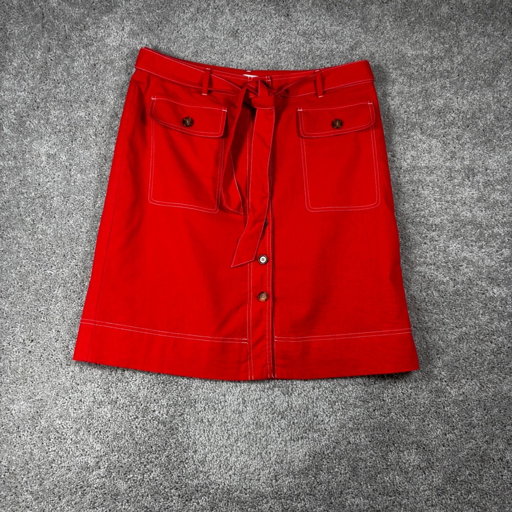 J.Crew Red Re-Imagined Contrast Stitch Button Front A-Line Skirt Size 14